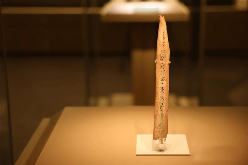 ?να οστ? μαντε?α? με ?νθετα απ? τυρκου?ζ εκτ?θεται στο ν?ο κτ?ριο του Μουσε?ου Yinxu στο Ανγι?νγκ, στην κεντρικ? επαρχ?α Χεν?ν τη? Κ?να?. Ε?ναι το μοναδικ? του ε?δου? του σε μουσε?ο τη? Κ?να?. Φωτογραφ?α / CCTV-1