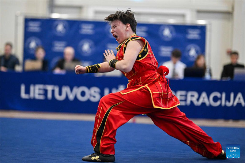 Διαγωνιζ?μενο? αθλητ?? στο Πρωτ?θλημα Βαλτικ?? Wushu (Kung Fu) 2025 στο Β?λνιου? τη? Λιθουαν?α?, στι? 22 Μαρτ?ου 2025. (Φωτογραφ?α / Xinhua)