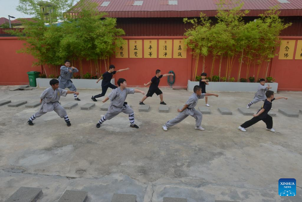 Οι μαθητ?? εξασκο?νται το Σαολ?ν Κουνγκ Φου στο να? Σαολ?ν. (Φωτογραφ?α / Xinhua)
